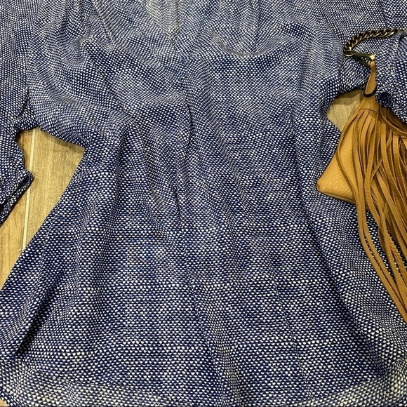 Joie royal blue white checkered geo print  blouse - Picture 7 of 7